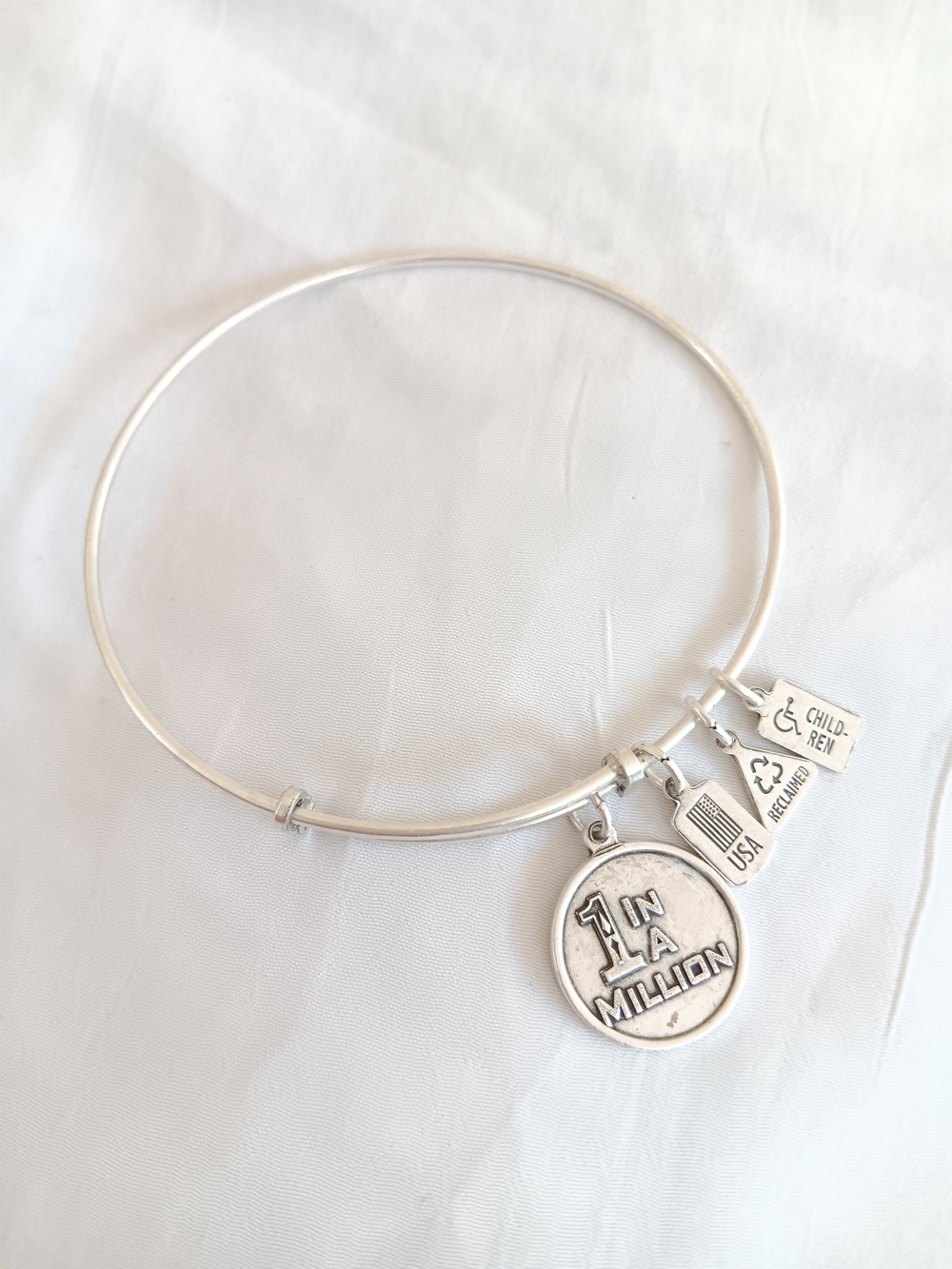 Silver '1 in a Million' Charm Bangle Bracelet - Silver